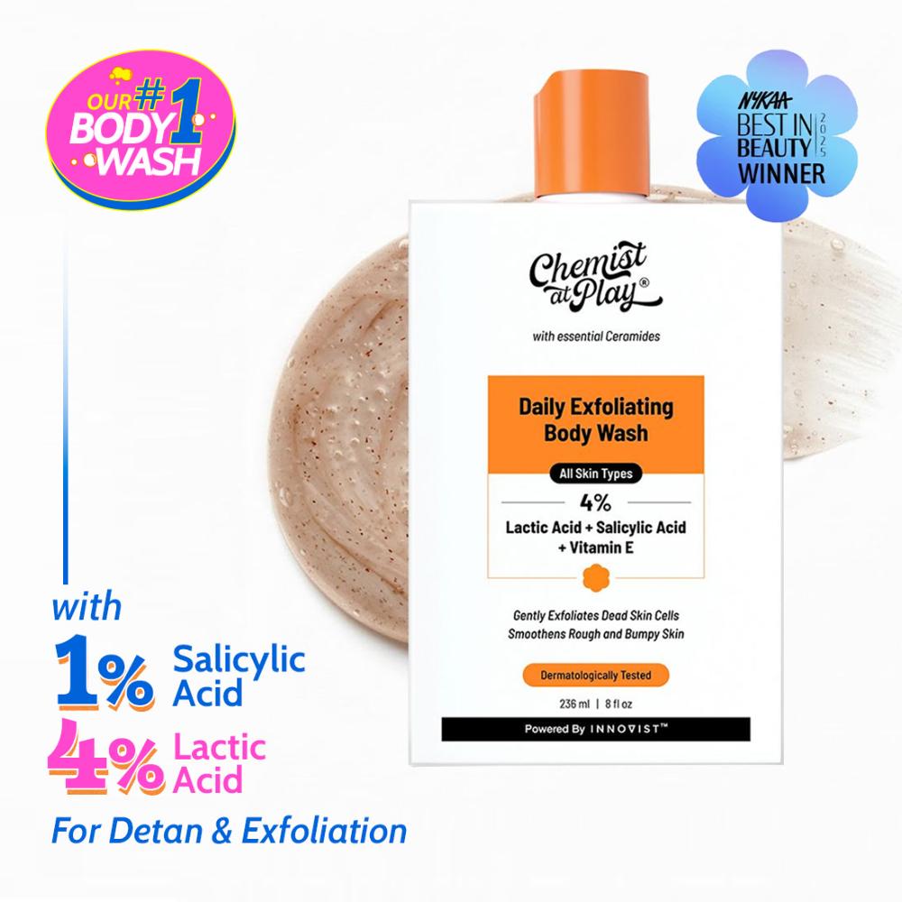 Exfoliating Body Wash with 4% Lactic Acid, Salicylic Acid & Vit E, Treats Back Acne - 236ml