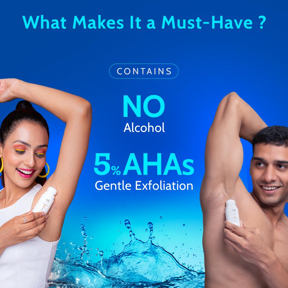 5% AHA Underarm Roll On Lactic Acid for Dark & Pigmented Skin - Fragrance Free