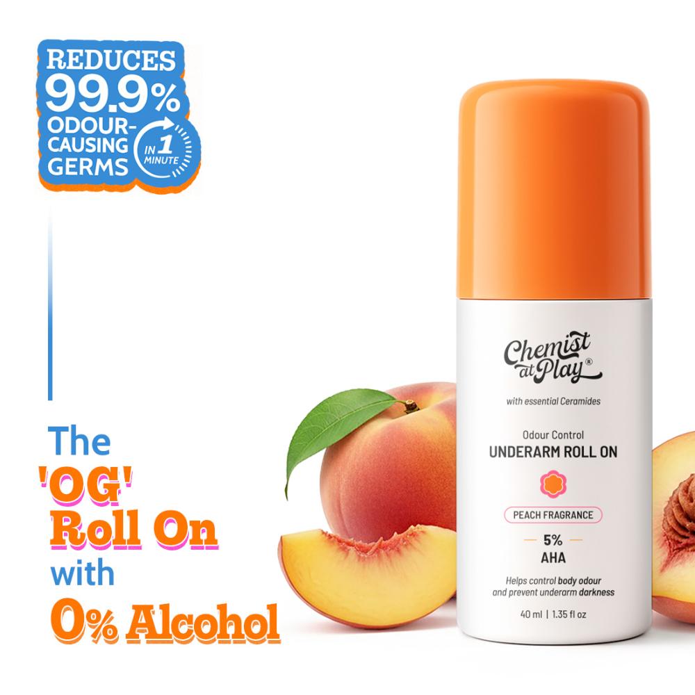 5% AHA Underarm Roll On Lactic Acid Deodrant for Men & Women - Peach Fragrance