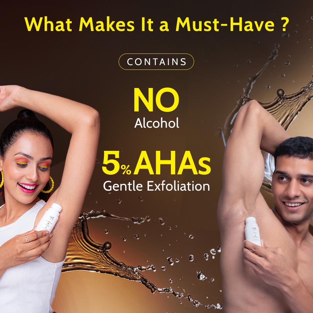 5% AHA Underarm Roll On Lactic Acid for Dark Underarm & Odour Control - Woody Musk