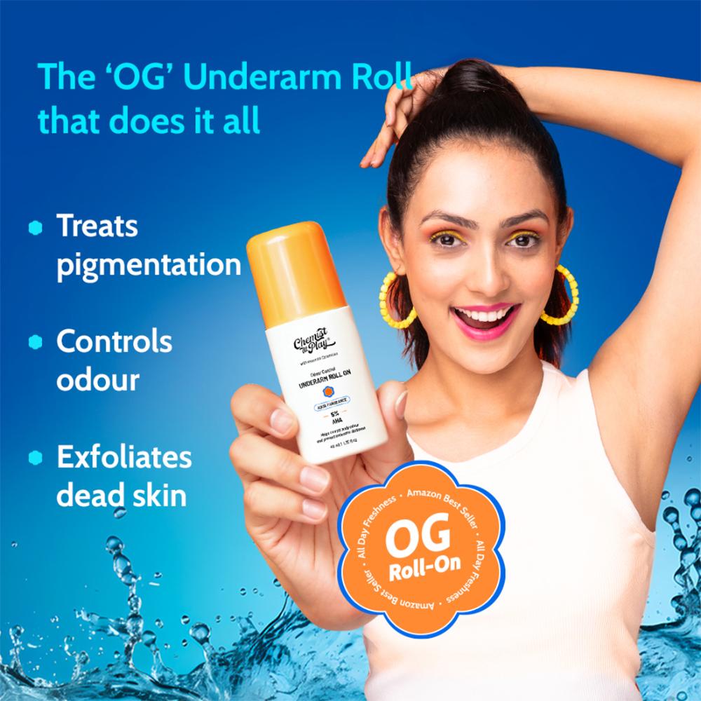 5% AHA Underarm Roll On Lactic Acid Deodrants for Men & Women Aqua Fragrance