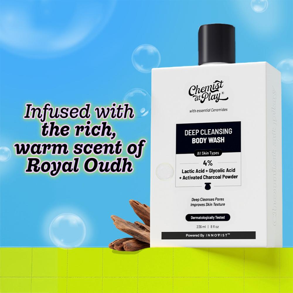 Deep Cleansing Body Wash, Activated Charcoal for Detox & Pore Cleanse, Oudh Scent