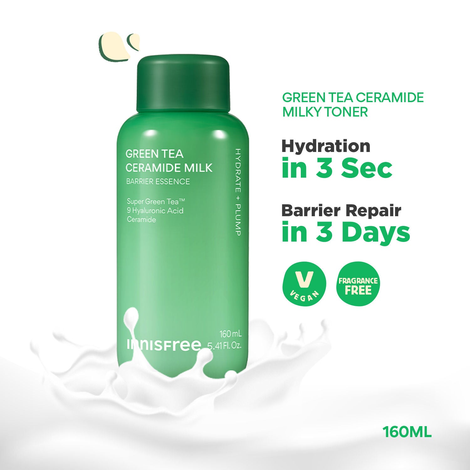Green Tea Ceramide Milky Toner, Instant Hydration Barrier Repair in 3 Days