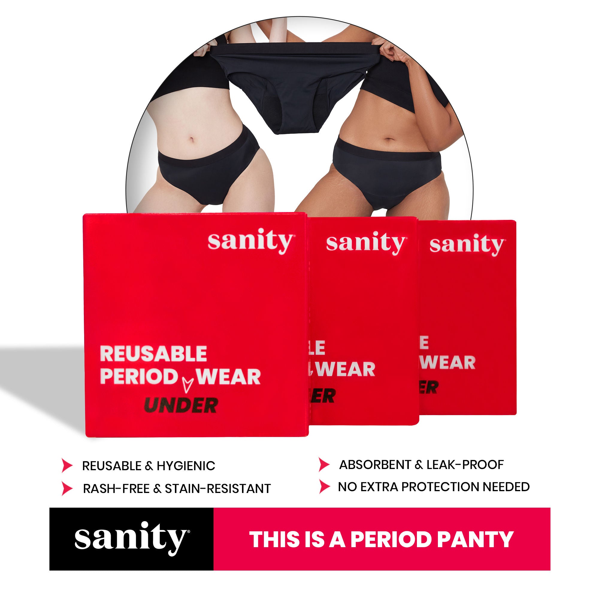 Mid Rise Hipster, Leakproof and Reusable Black Period Panties - Size S