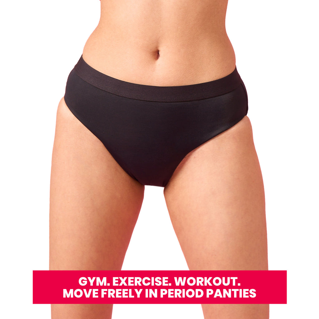 Mid Rise Hipster, Leakproof and Reusable Black Period Panties - Size S