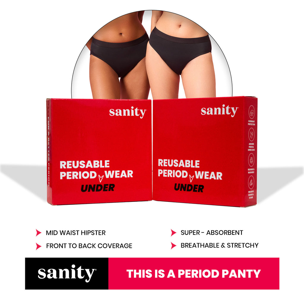Mid Rise Hipster, Leakproof and Reusable Black Period Panties - Size XXL