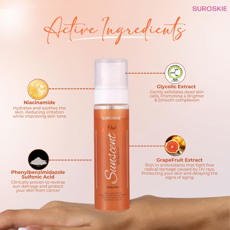 SUNSCENT SPF 50 Body Mist Hydrates & Protects Skin