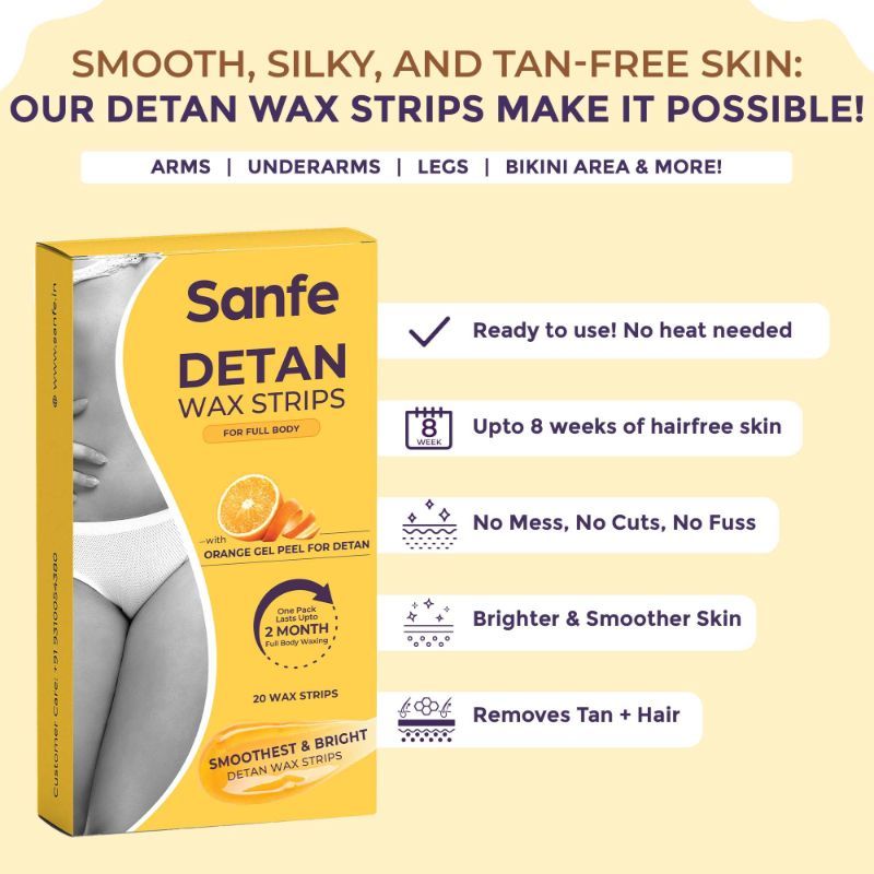 Detan Wax Strips, Effortlessly Removes Tan And Body Hair, Enjoy Smooth, Radiant Skin