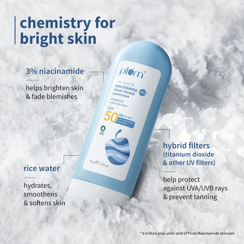 Rice Water & 3% Niacinamide Sheer Tinted Sunscreen With SPF 50 PA++++, For Oily ToDrySkin