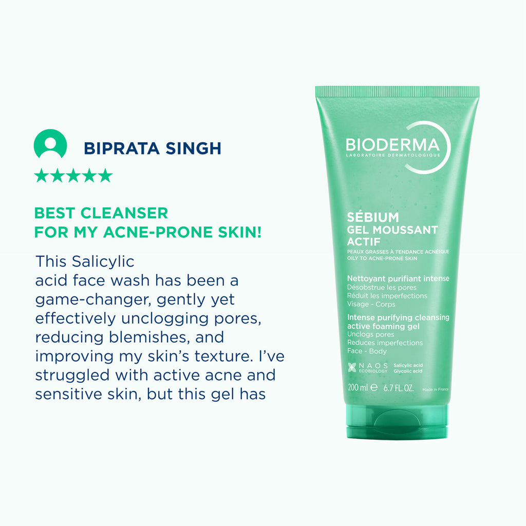 Sebium Gel Moussant Actif Cleanser with Salicylic & Glycolic Acid for Acne Prone, Oily Skin