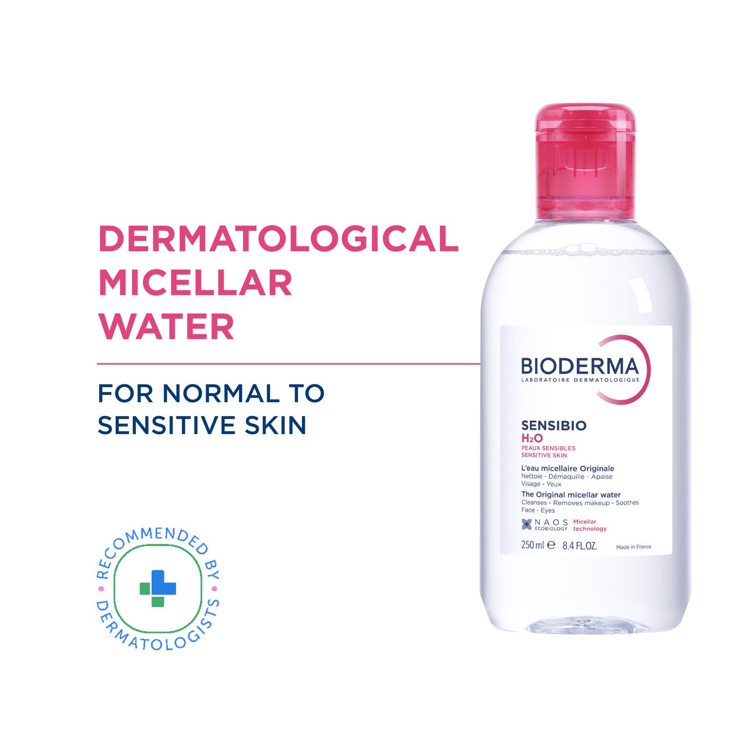 Dermatological Micellar Water Sensibio H2O - Gently Removes Makeup Prevents Clogged Pores - 250ml