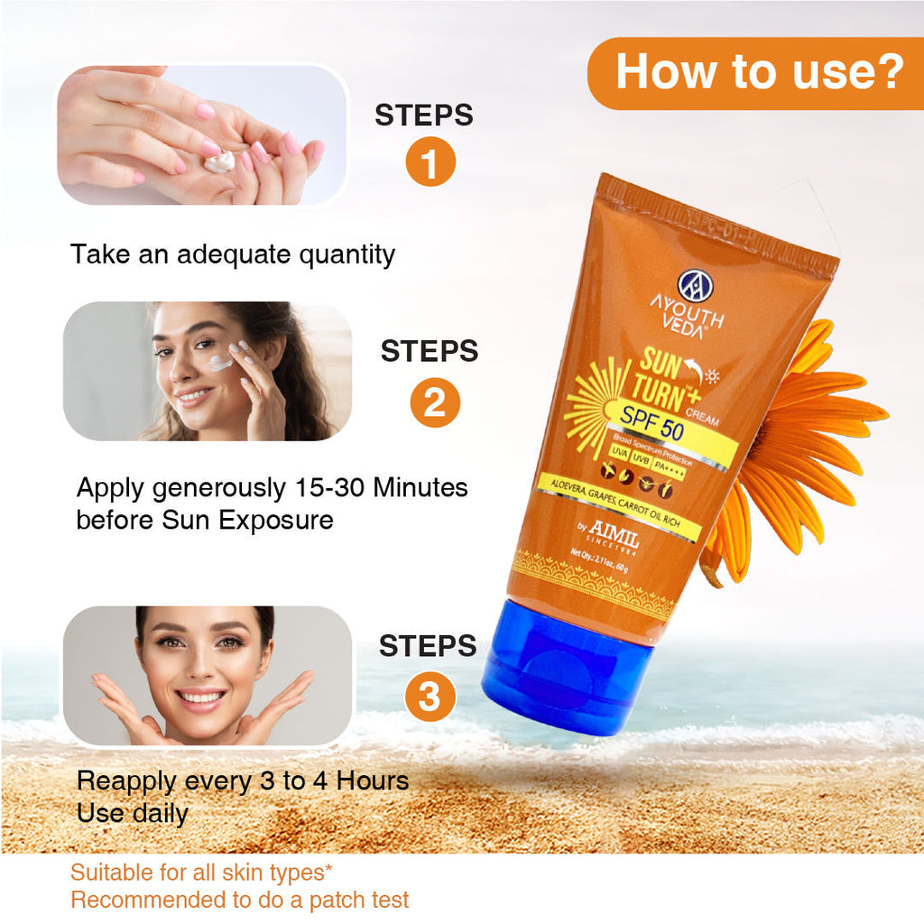 Sun Turn+ SPF 50 Cream with Hyaluronic Acid to Protect Skin from Harmful UVA & UVB Rays