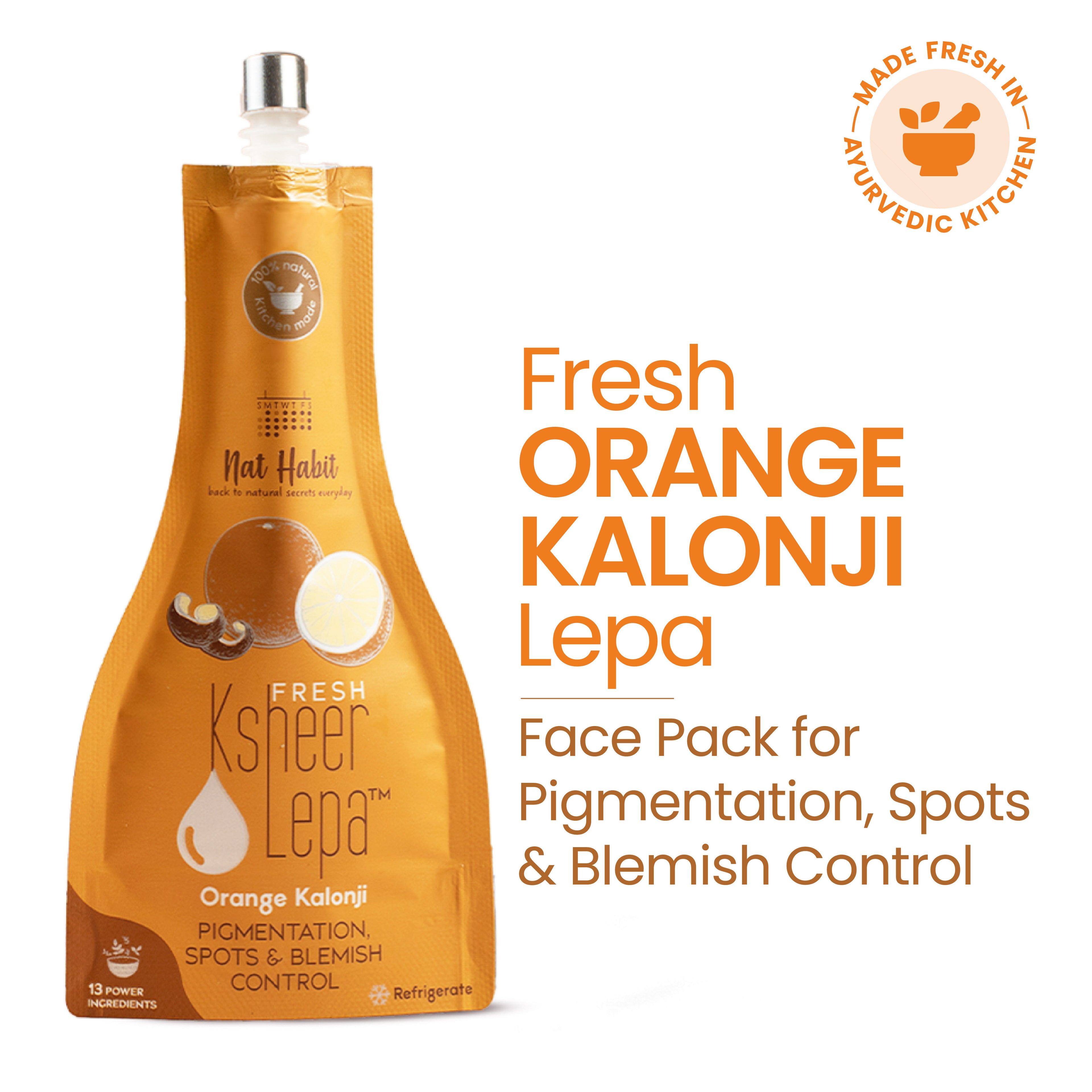 Orange Kalonji Ksheer Lepa, Clay Face Mask for Blackheads and Whiteheads & Pigmentation