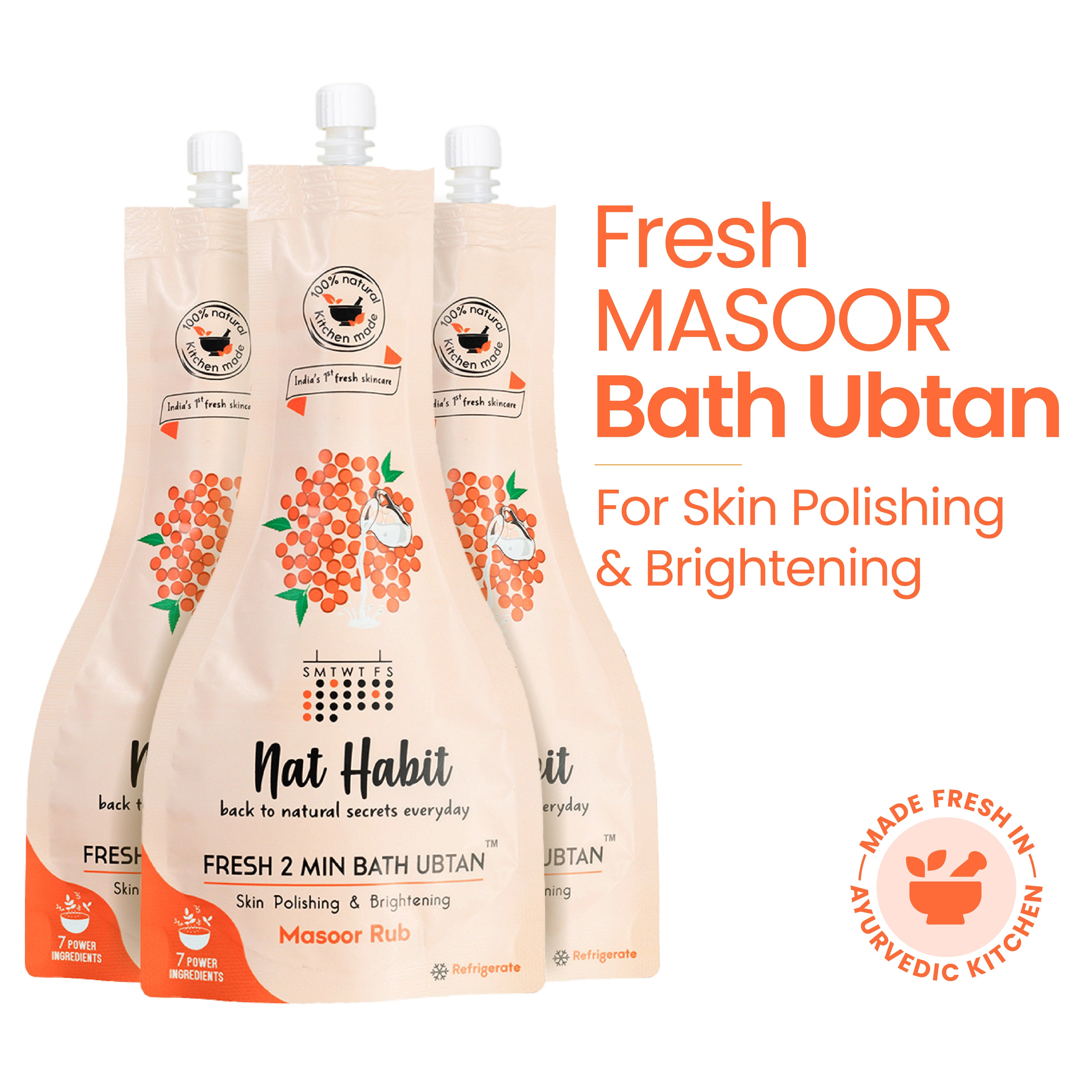 Fresh Bath Ubtan, Masoor Body Scrub, Skin Polishing & Brightening with Pulses, Milk & Curd