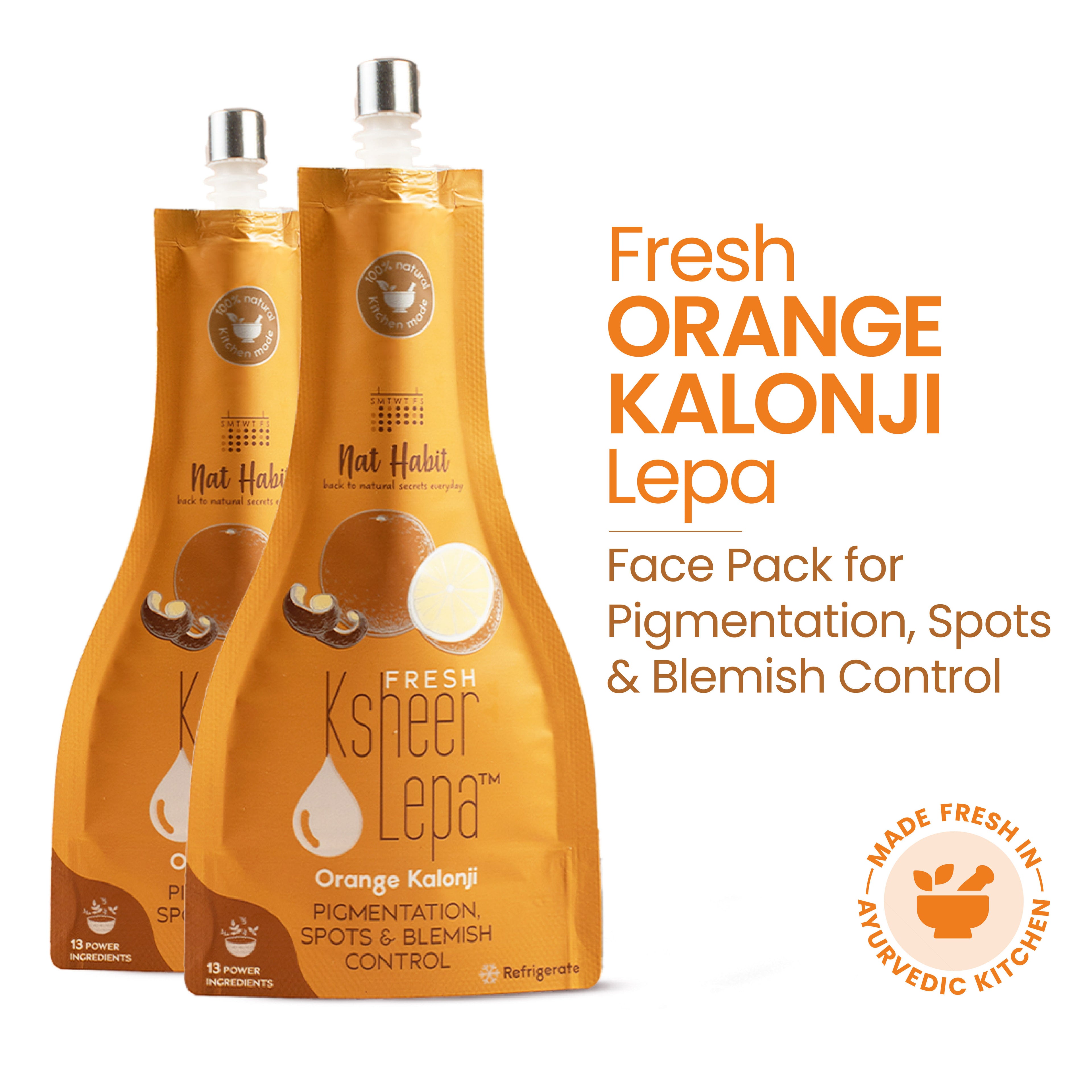 Orange Kalonji Ksheer Lepa, Clay Face Mask for Blackheads and Whiteheads & Pigmentation