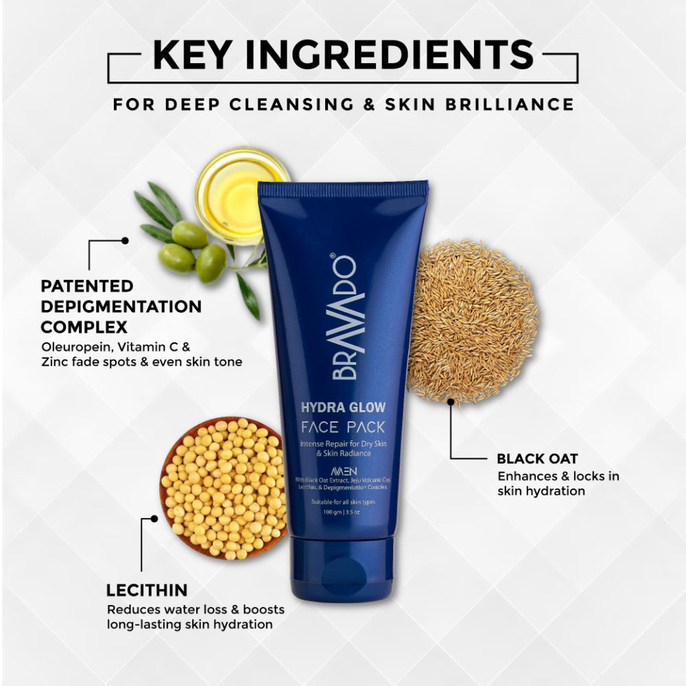 Hydra Glow Face Pack for Men, Dry Skin Repair & De-Tan Clay Mask