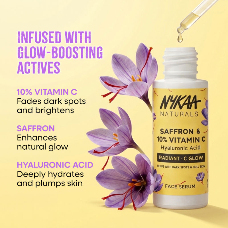 Nykaa Naturals 10% Vitamin C Radiant-C Glow Serum to Fade Dark Spots & Brighten Dull, Tired Skin