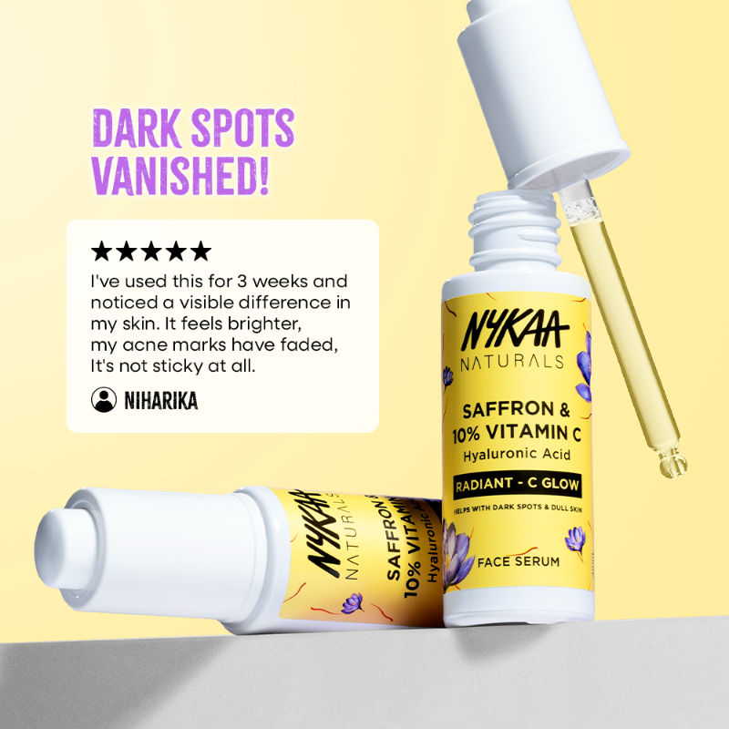 Nykaa Naturals 10% Vitamin C Radiant-C Glow Serum to Fade Dark Spots & Brighten Dull, Tired Skin
