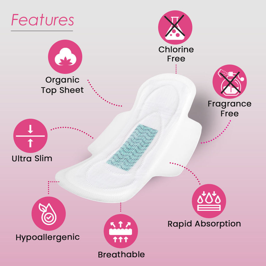 POLKA Hot Pink Sanitary Pads XXL & XL Rash Free Heavy Flow Double Wings Protection