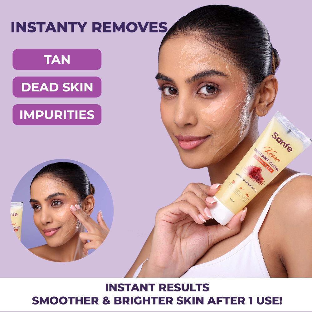 Kesar Instant Glow Exfoliating Gel - Visibly removes tan, brighten skin, AHA Exfoliation, 100g