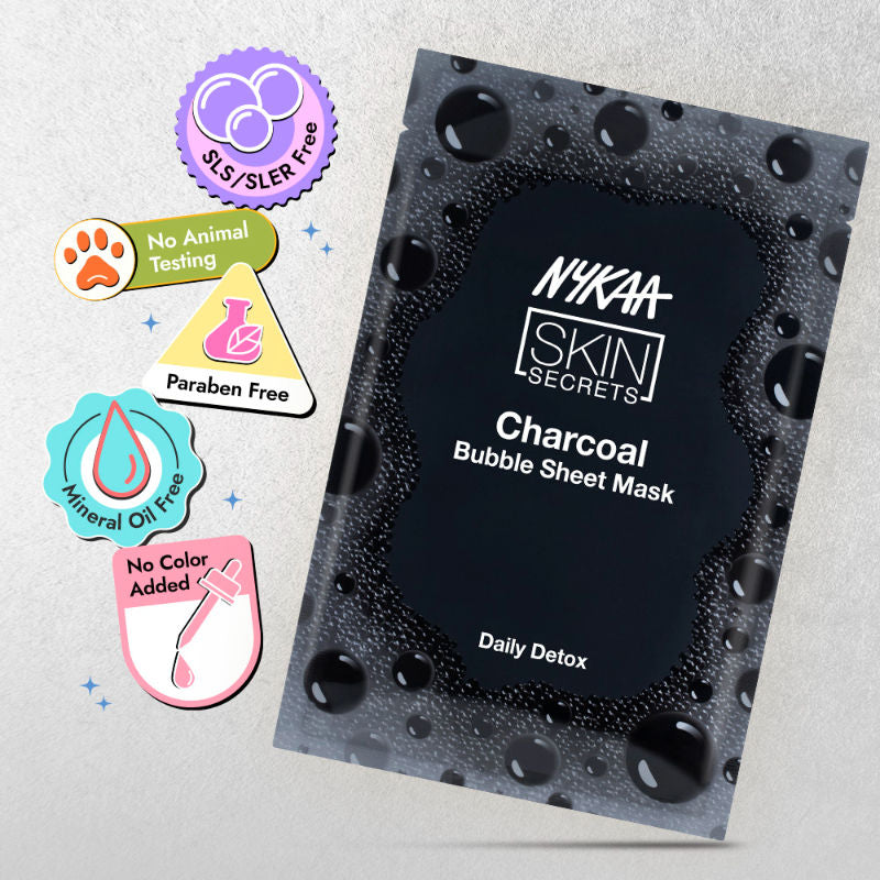 Nykaa Charcoal Bubble Sheet Mask – Detoxifies & Glowing Skin-Formulated In Korea - For All Skin Types