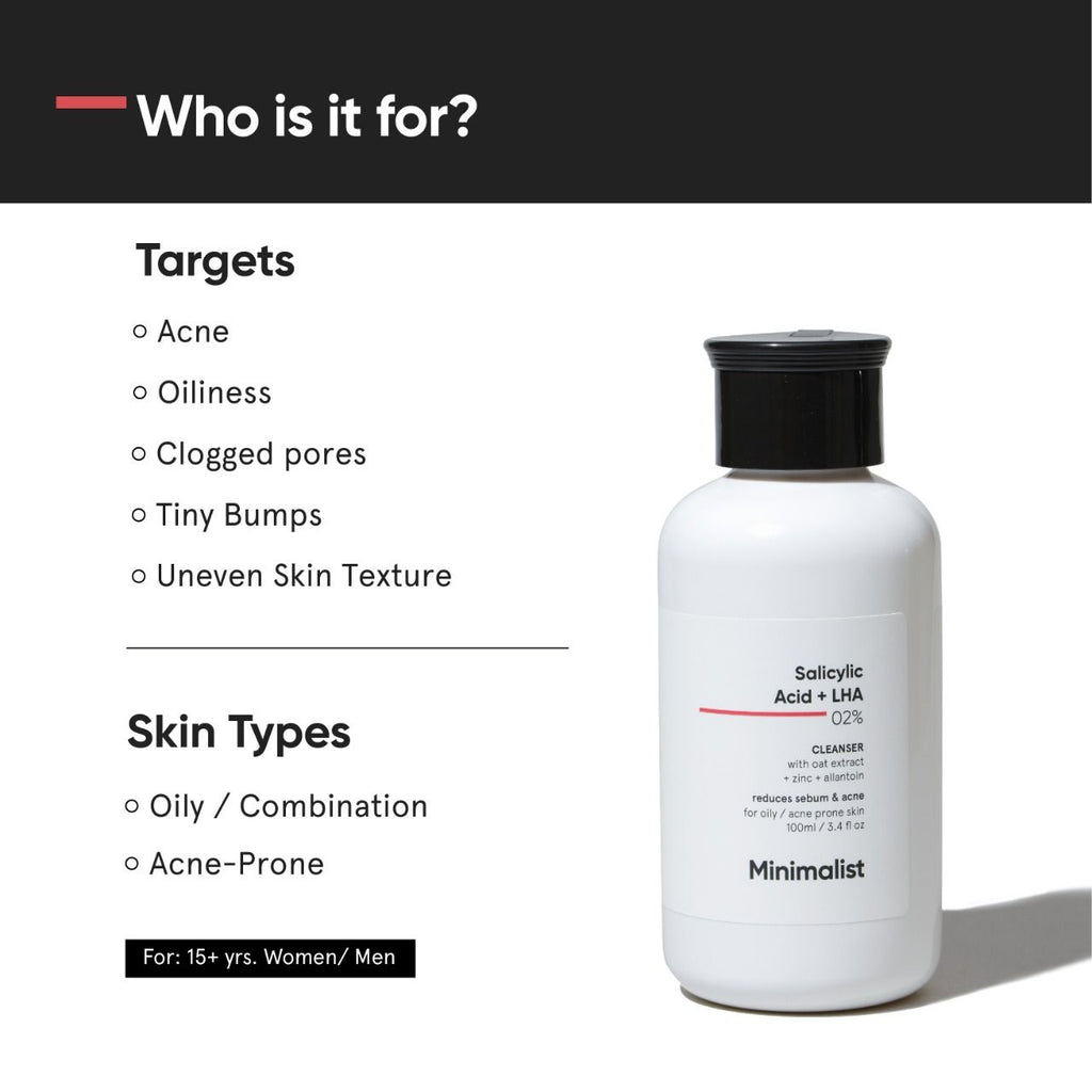 2% Salicylic Acid + LHA Face Cleanser With Zinc For Reducing Sebum & Acne