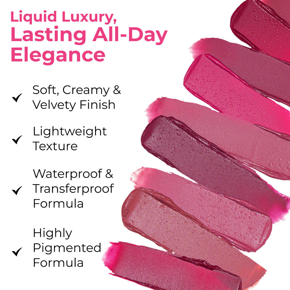 No Smudge Lip Color, 12hr Long Wear Creamy Velvet Finish, Transfer Proof Formula