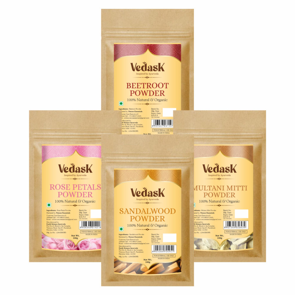 Organic Beetroot Powder Multani Mitti, Sandal Wood Powder, Rose & Beetroot Powder