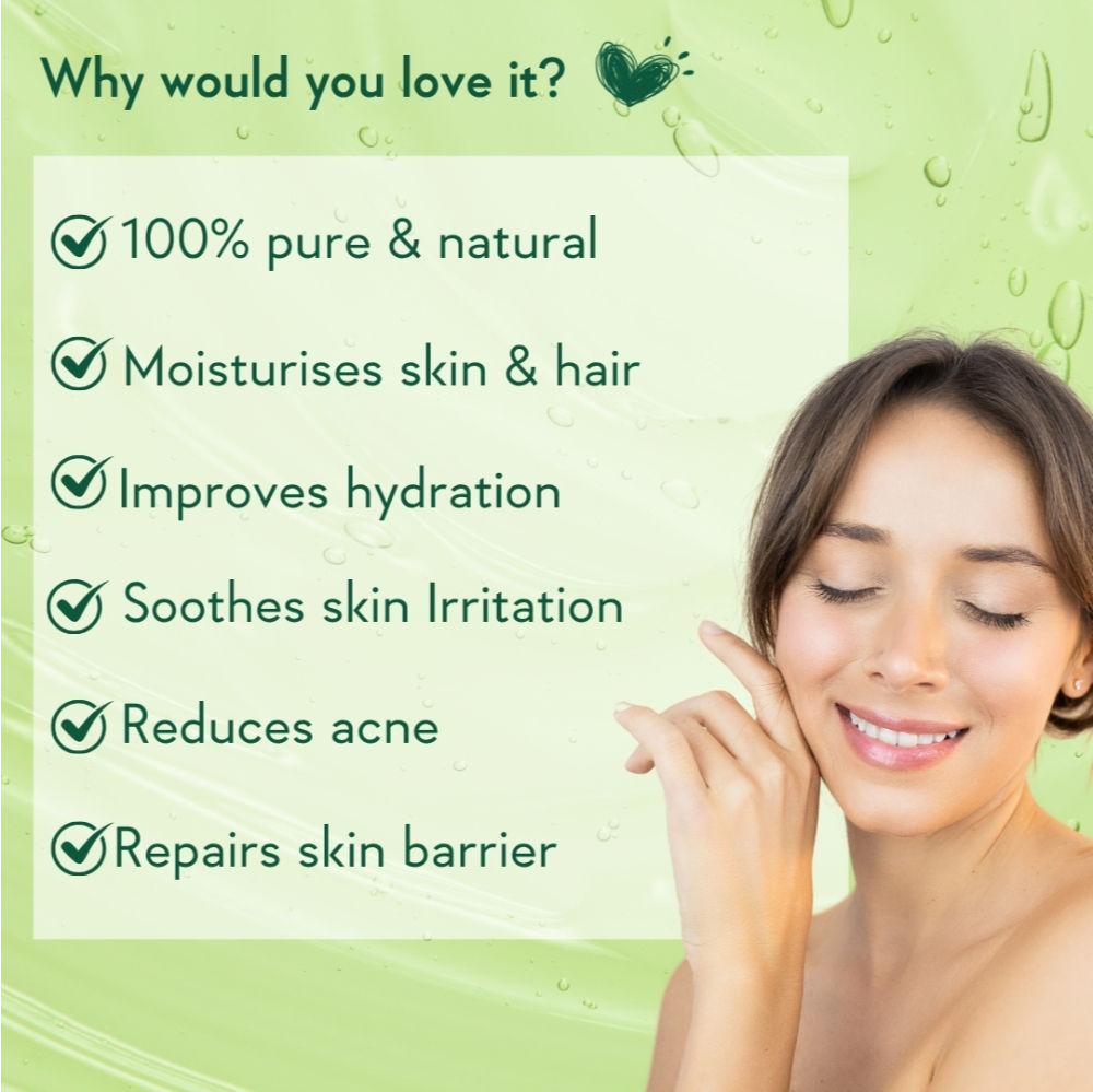 Pure & Natural Aloe Vera Gel for Face & Hair- Hydrates, Moisturizes & Soothes Skin