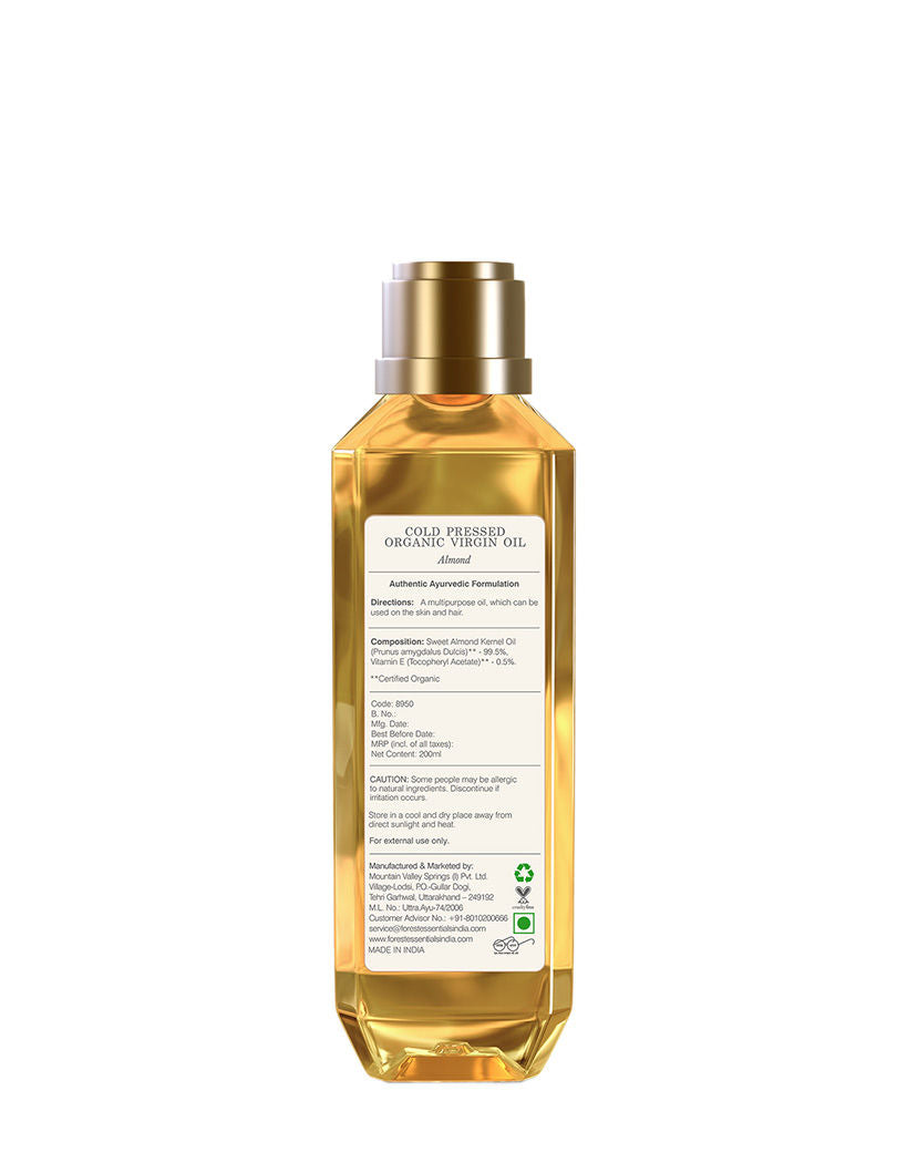 Organic Cold Pressed Virgin Almond Oil - Pure Almond Massage Oil With Vitamin E