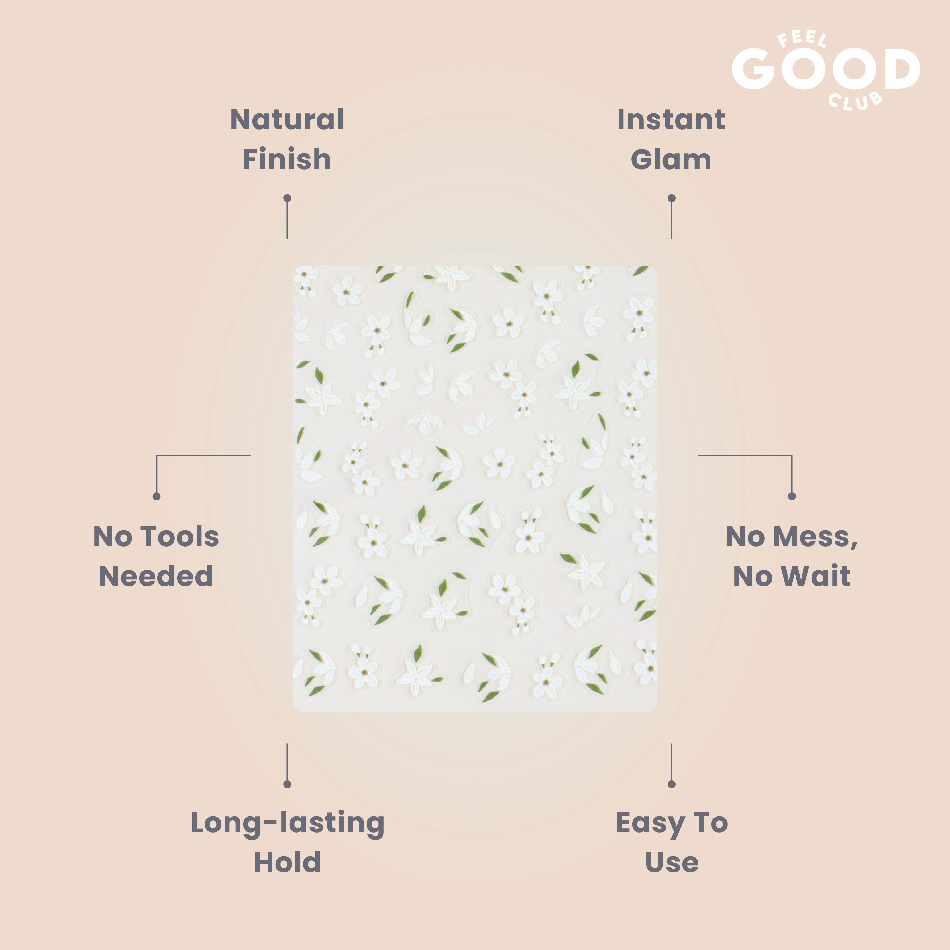 Pure Bloom Nail Stickers For Quick Nail Art - Peel & Apply After Nail Polish Enamel