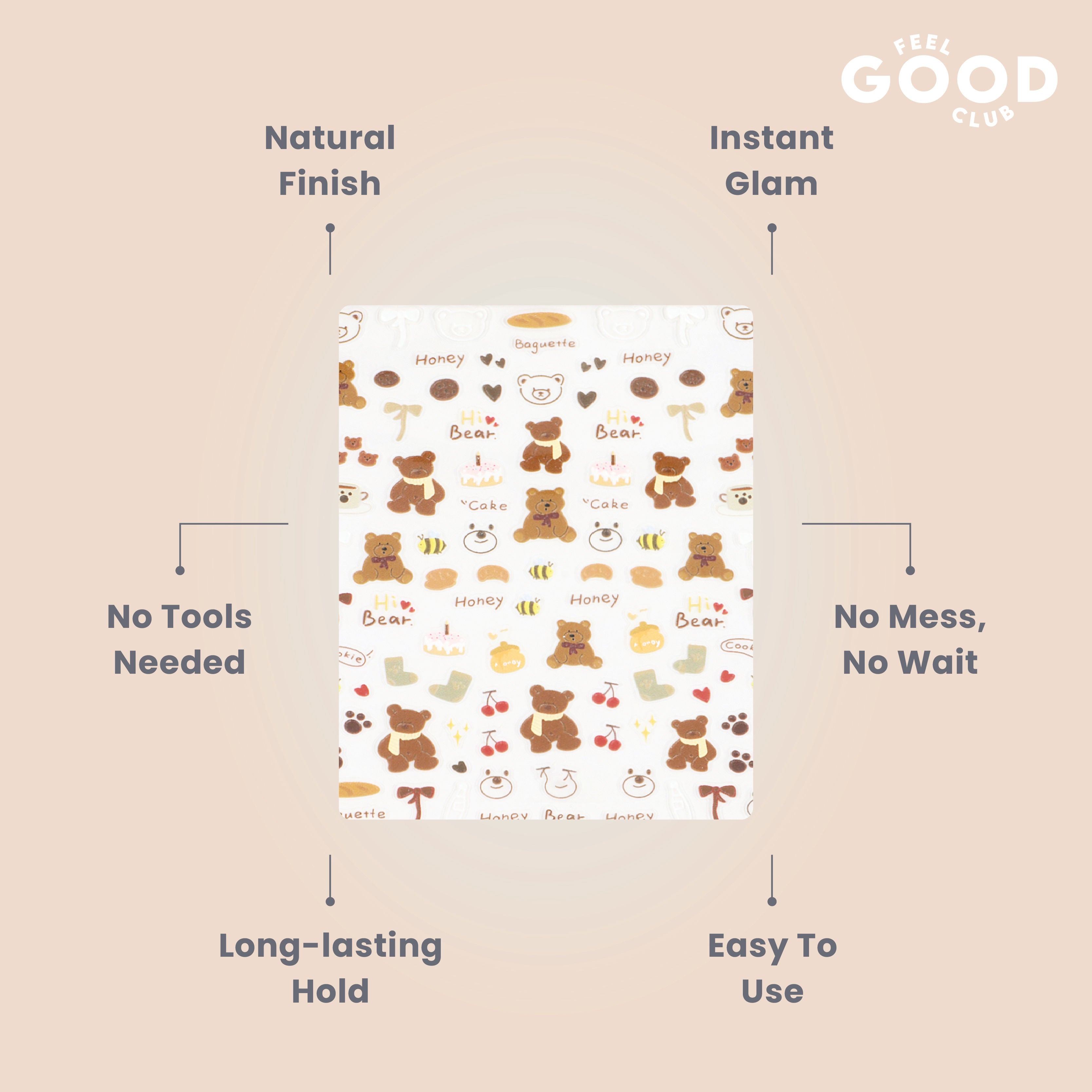 Bows & Bears Nail Stickers For Quick Nail Art - Peel & Apply After Nail Polish Enamel