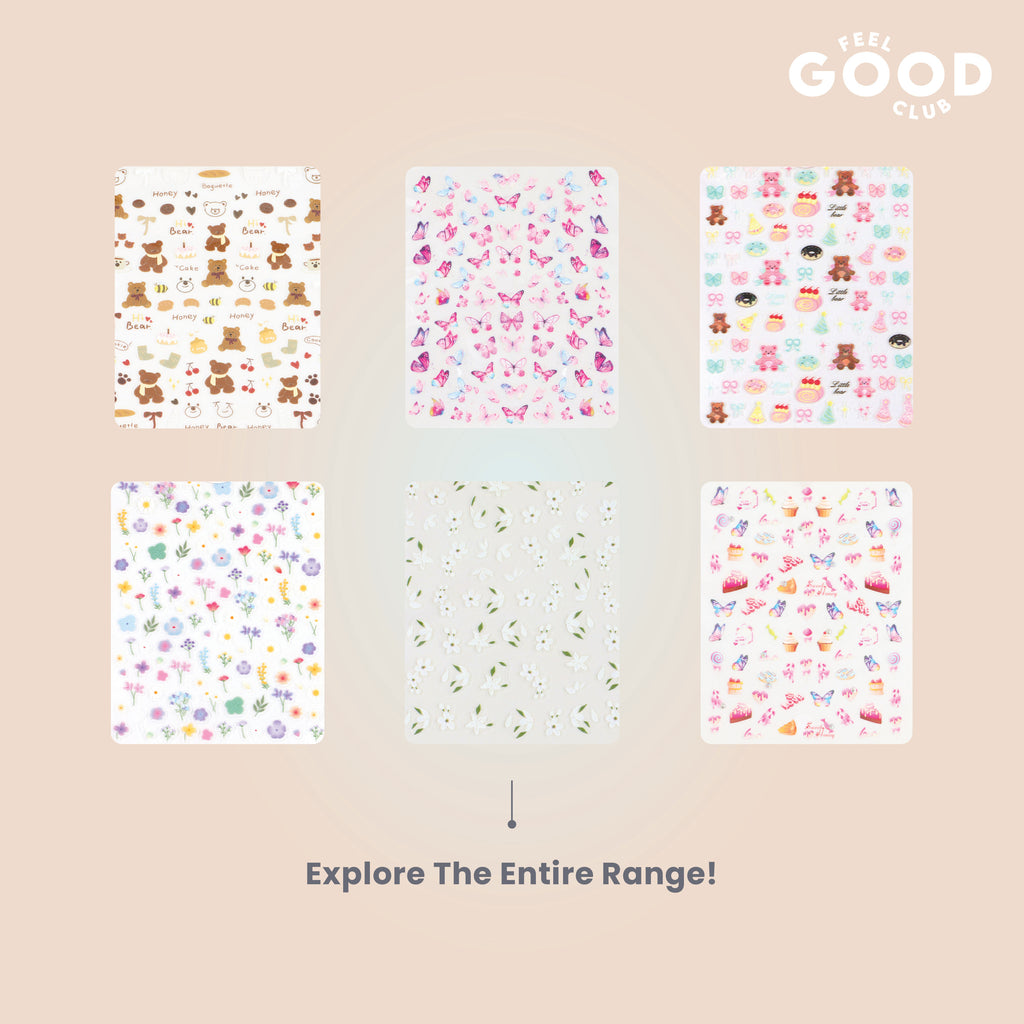 Bows & Bears Nail Stickers For Quick Nail Art - Peel & Apply After Nail Polish Enamel
