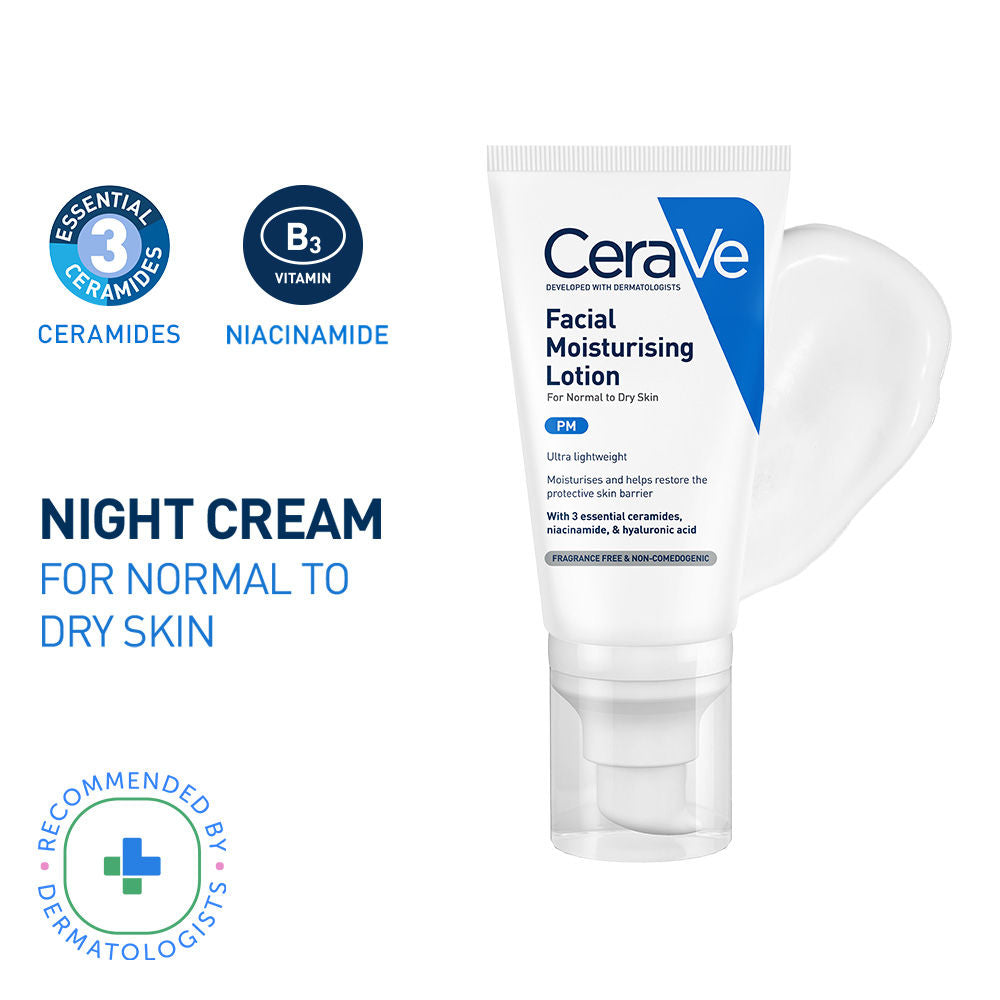 PM Facial Moisturizer Lightweight Night Cream with Ceramides, Niacinamide & Hyaluronic Acid