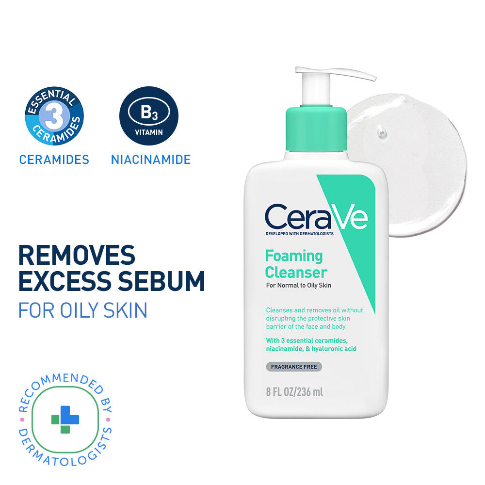 Foaming Cleanser Face Wash For Oily Skin with Ceramides, Dermatologist Recommended - 236ml