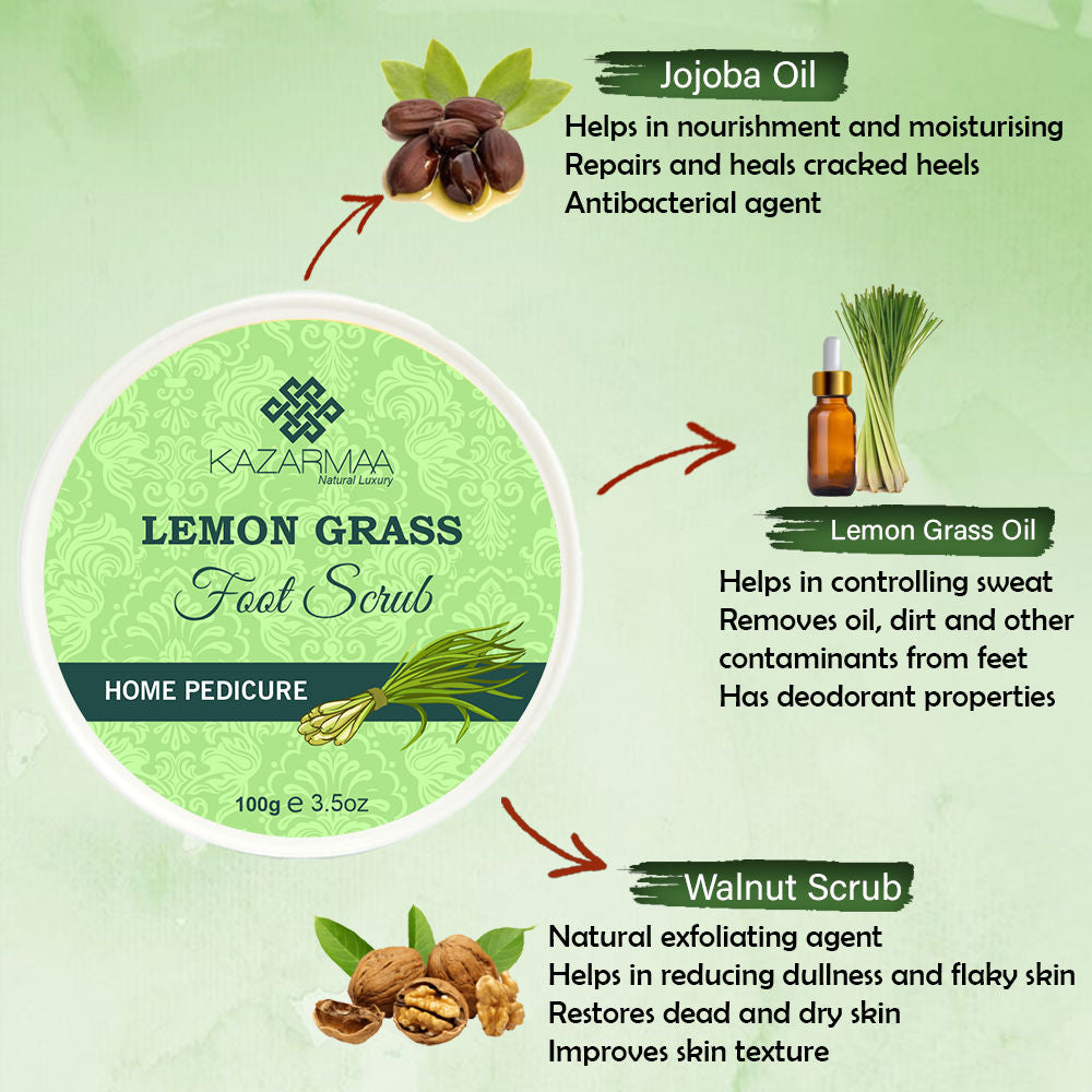 Lemon Grass Foot Scrub For Home Pedicure With Natural Oils And Foot Scrubber Tool