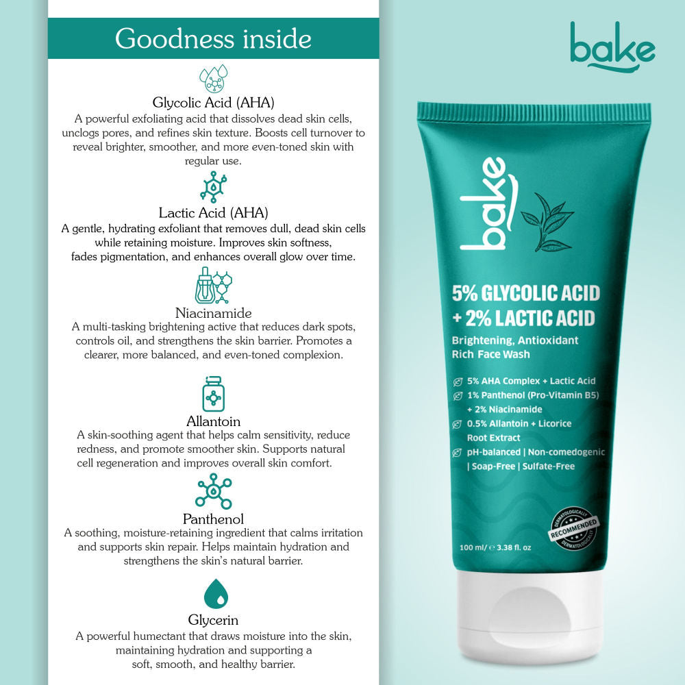 5% Glycolic Acid + 2% Lactic Acid Daily Face Wash For Pigmentation & Glowing Skin