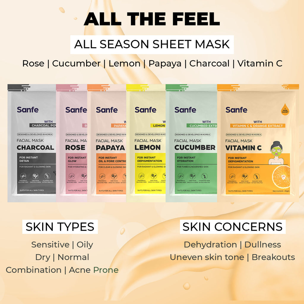 Vitamin C Face Sheet Mask, Korean Skincare For Instant Glow, Hydration & Brightening