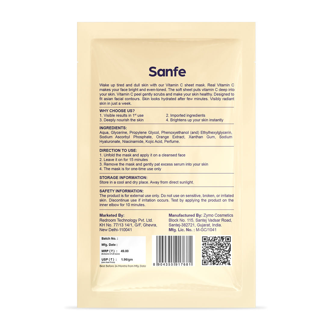 Vitamin C Face Sheet Mask, Korean Skincare For Instant Glow, Hydration & Brightening