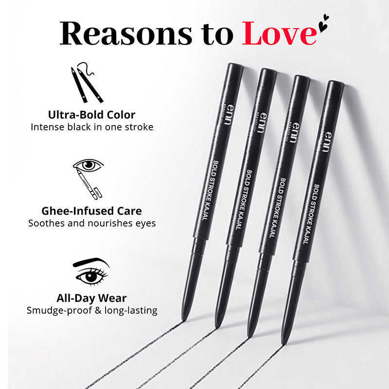 Bold Stroke Kajal - 24H Waterproof, Smudge-Proof & Long-Lasting, Intense Black