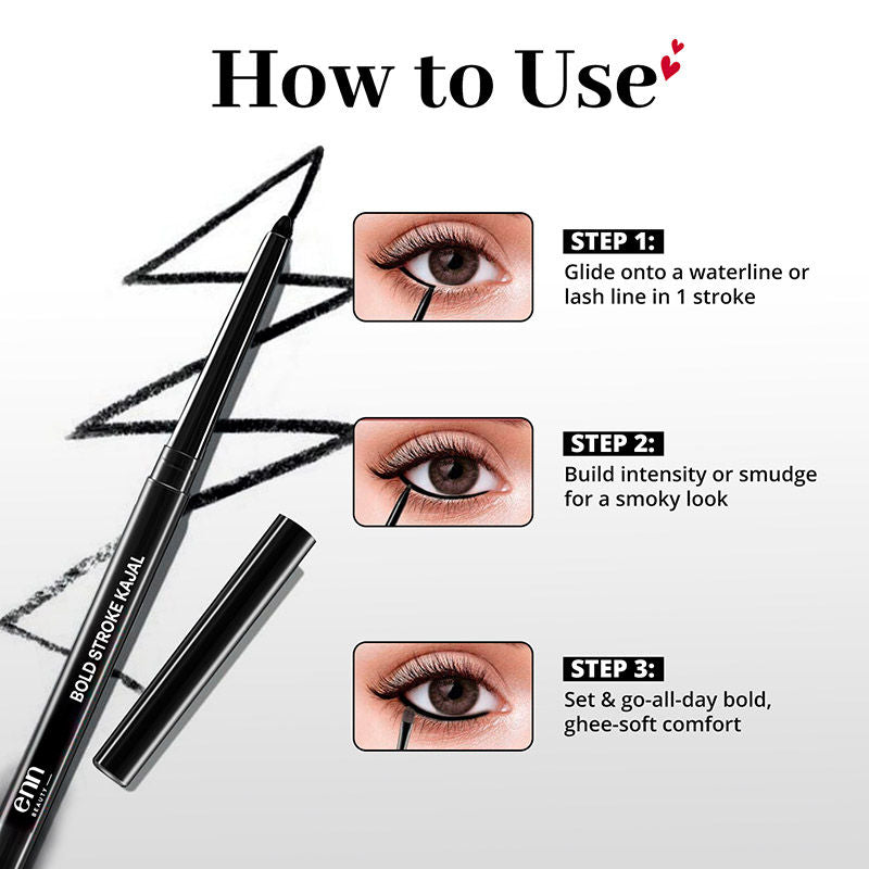Bold Stroke Kajal - 24H Waterproof, Smudge-Proof & Long-Lasting, Intense Black