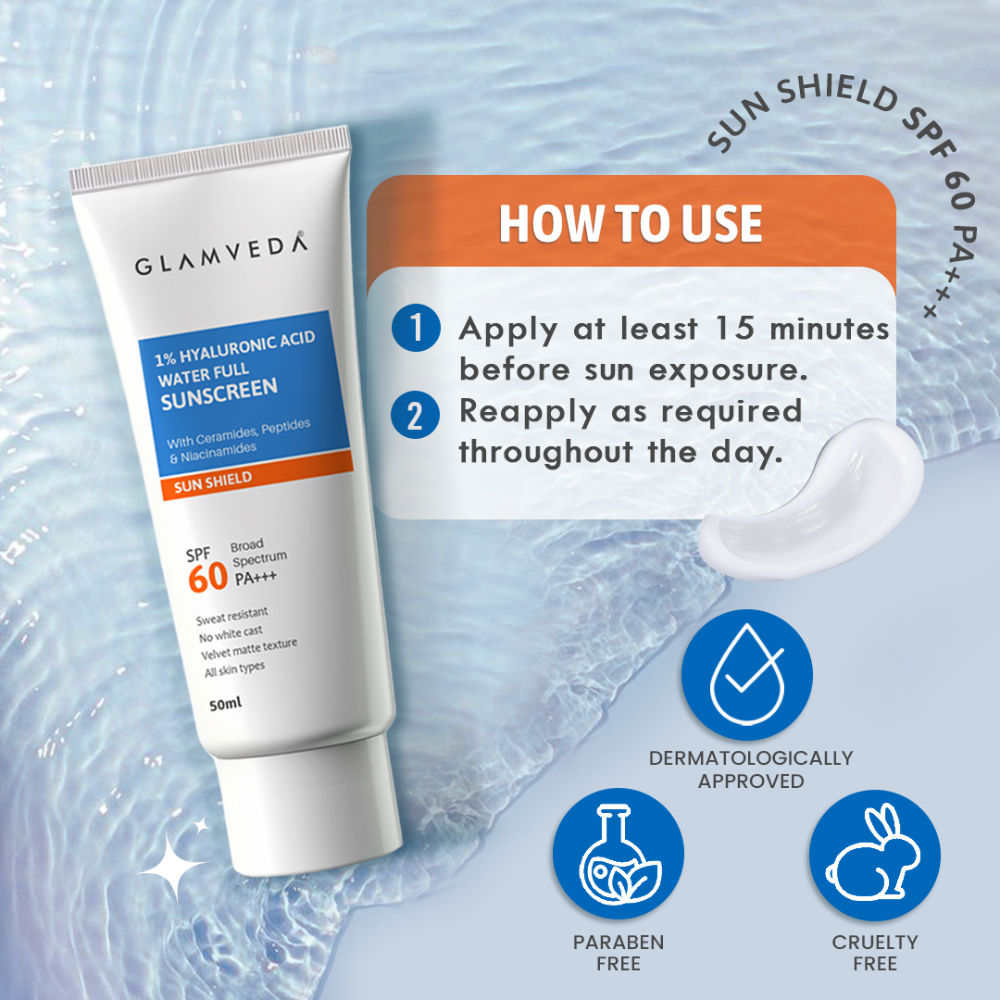 1% Hyaluronic Acid Sunscreen SPF 60 PA+++ No White Cast & Sweat Resistant, All Skin Type