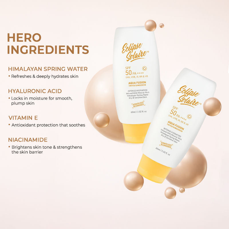 Aqua Fusion Tinted Sunscreen 5X Protection Non-Greasy, All Skin Types SPF 50 Pa++++