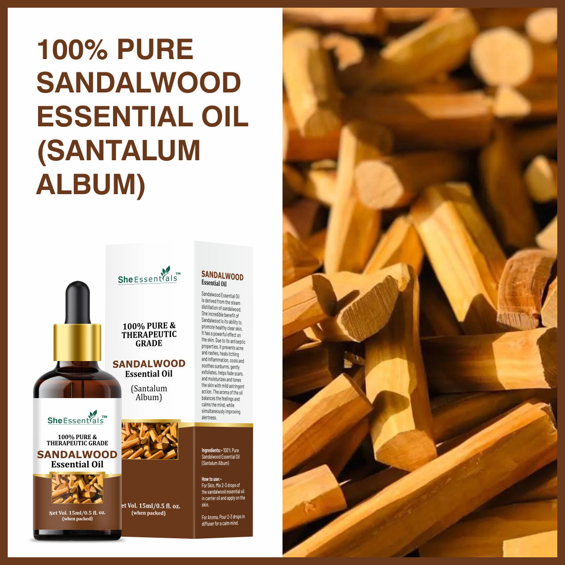 Natural Sandalwood Essential Oil For Revitalizes Mind & Soul