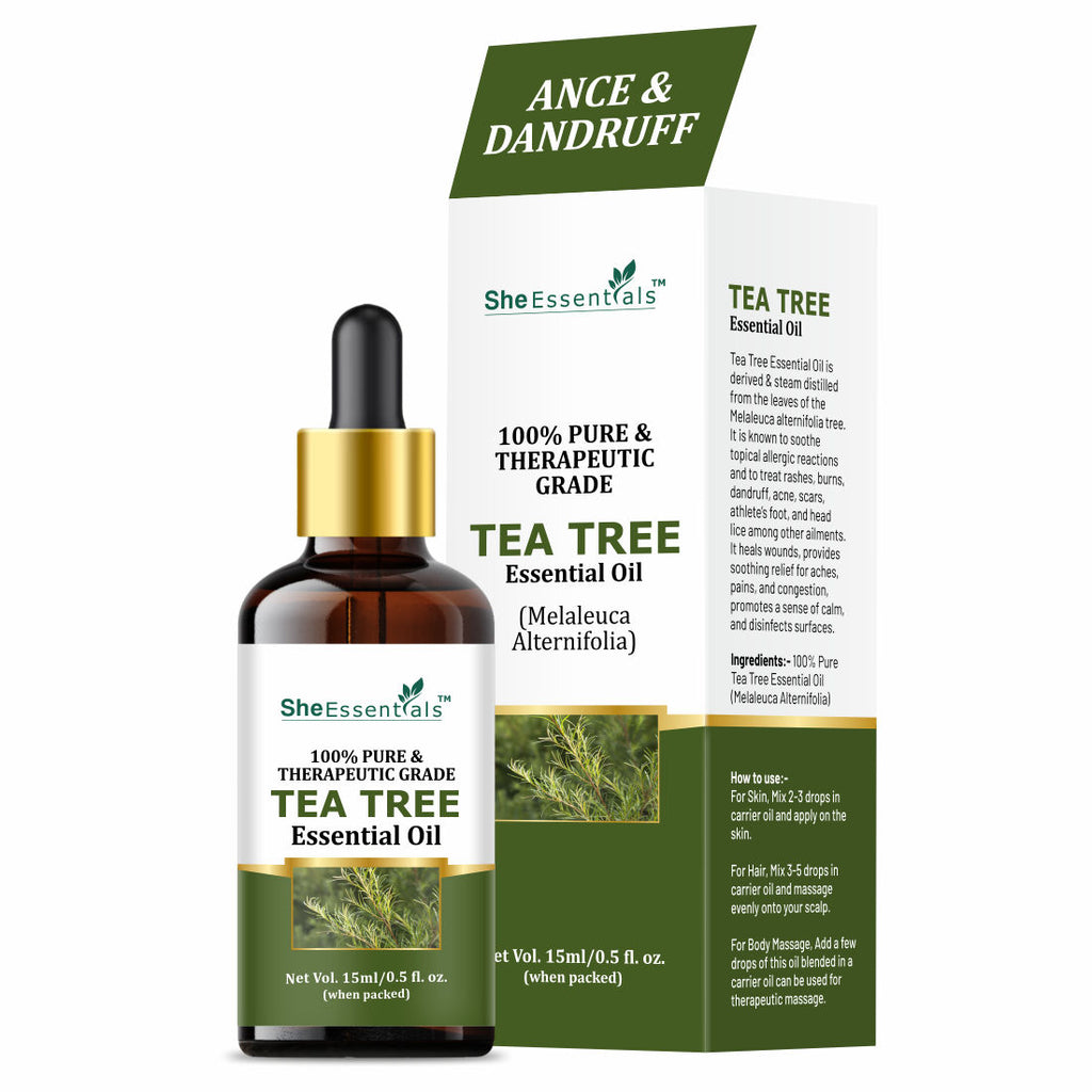 Tea Tree Essential Oil For Active Acne & Pimples, Blemishes & Flakes, Organic & Pure