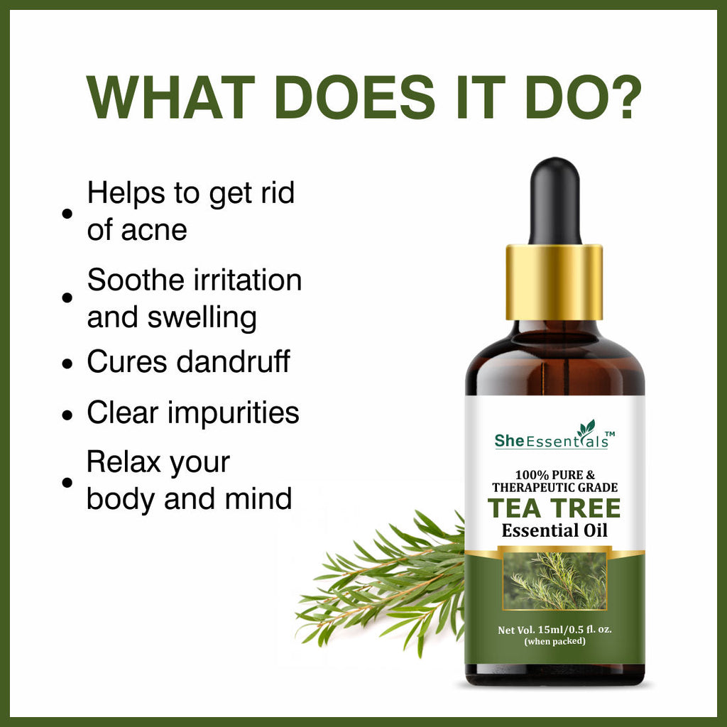Tea Tree Essential Oil For Active Acne & Pimples, Blemishes & Flakes, Organic & Pure