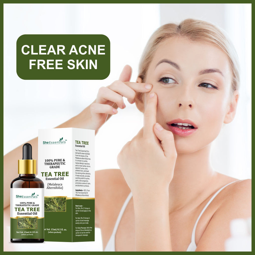 Tea Tree Essential Oil For Active Acne & Pimples, Blemishes & Flakes, Organic & Pure