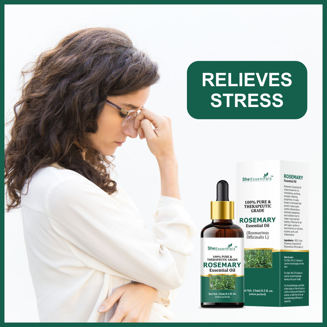 Rosemary, Rose & Tea Tree Essential Oil For Hair Growth, Acne, Skincare & Haircare