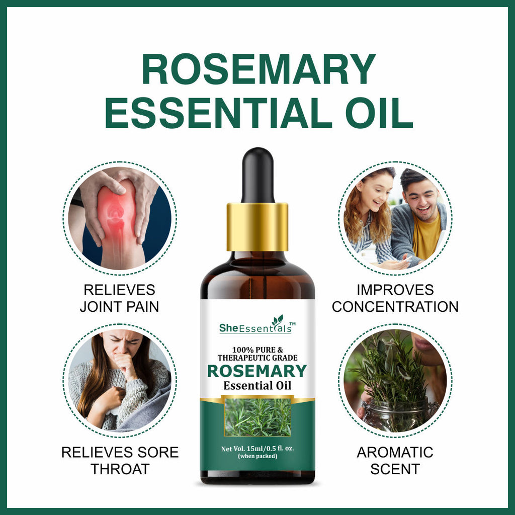 Rosemary, Rose & Tea Tree Essential Oil For Hair Growth, Acne, Skincare & Haircare