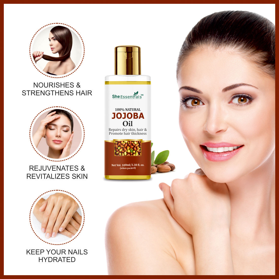 Rosemary, Jojoba & Tea Tree Essential Oil For Hair Growth, Acne & Dandruff
